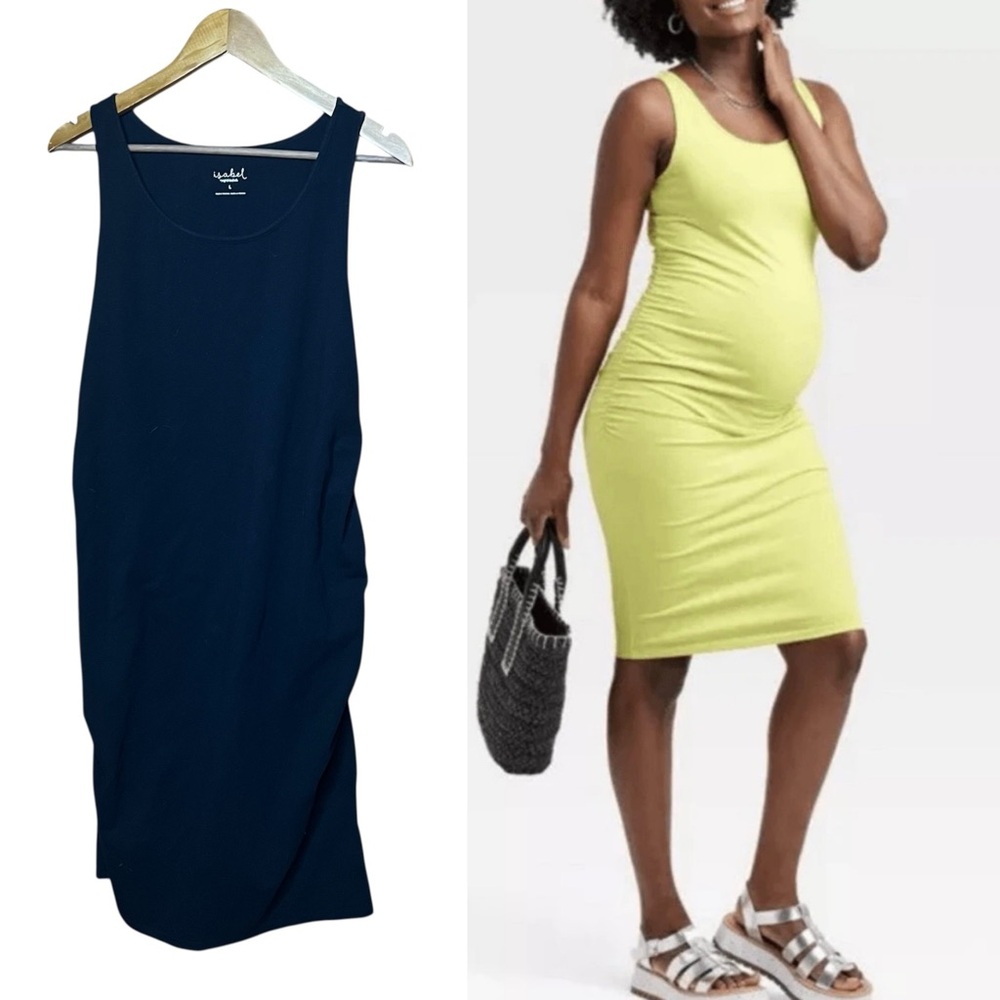 Ingrid & Isabel Maternity Dress Black L Sleeveless Tank Top Ruched Knee Length